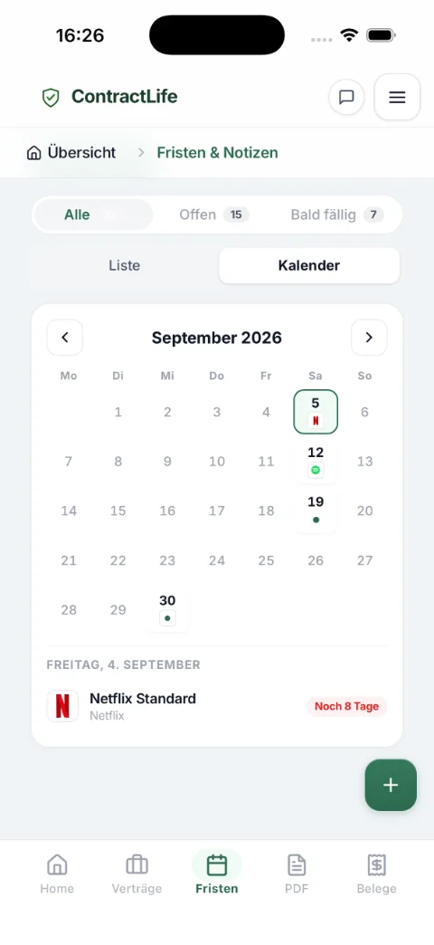 ContractLife-App: Jede Frist im Kalender