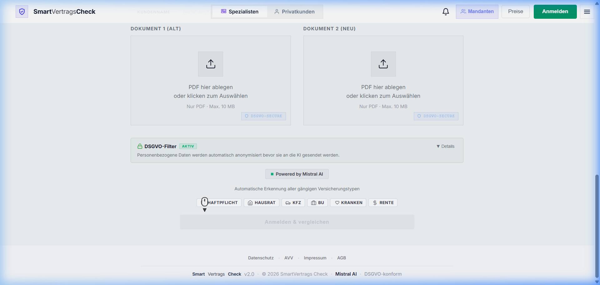 Upload-Bereich mit DSGVO-Filter