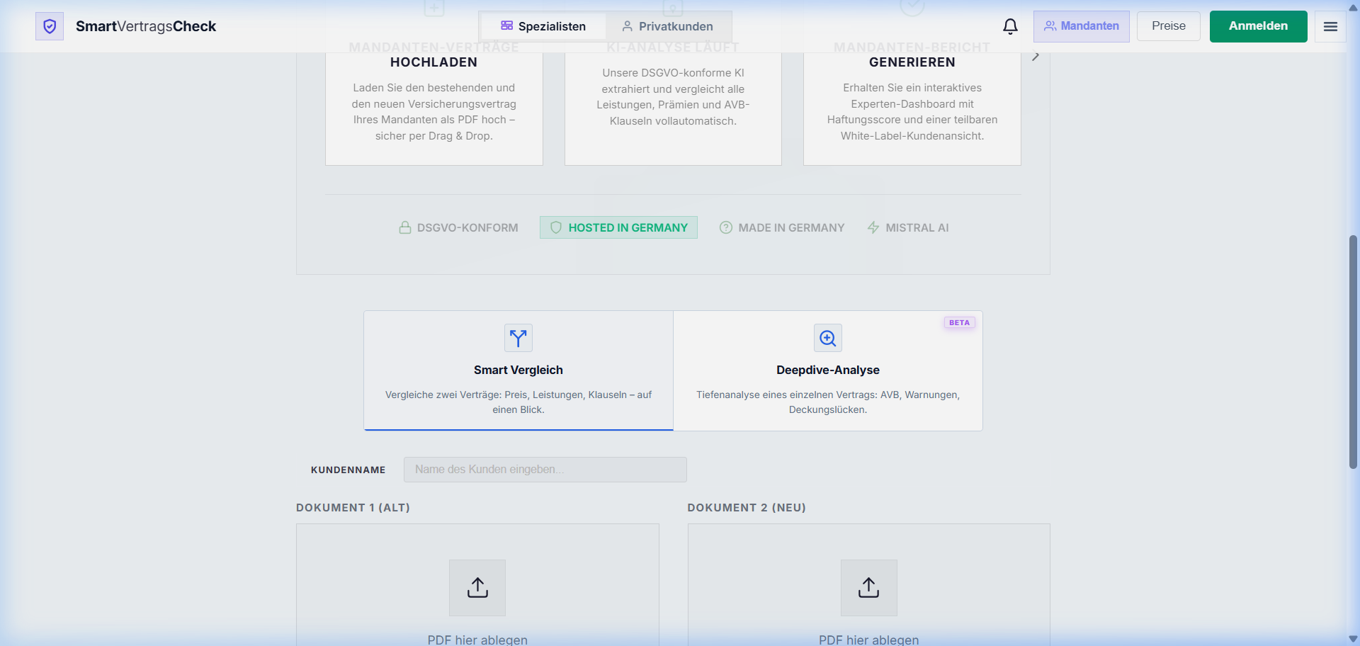 Smart Vergleich und Deepdive Tabs